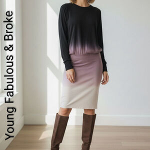 Young fabulous & broke purple ombre dress long sleeve jersey stretch women's XS